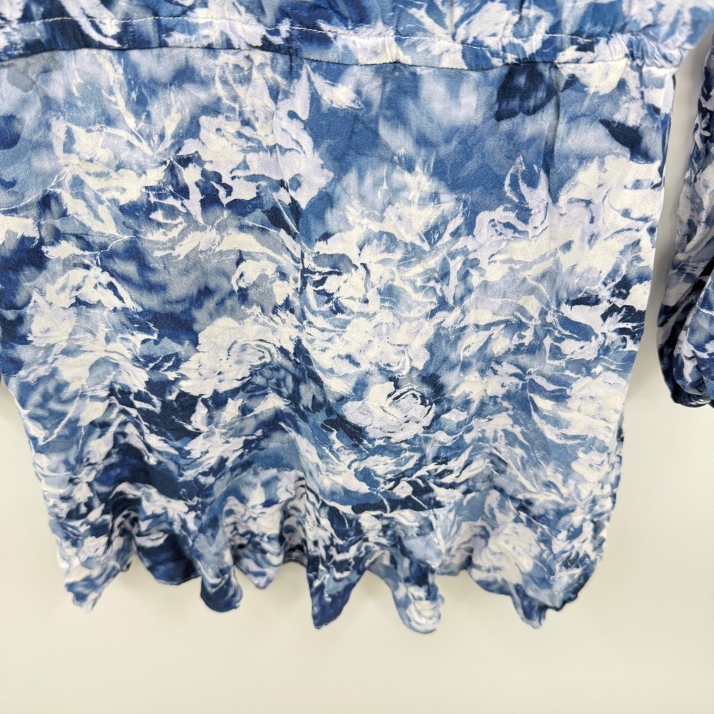 Madewell Blue White Floral Print V Neck Button Tie Waist Mini Dress Size 00 - Picture 9 of 14
